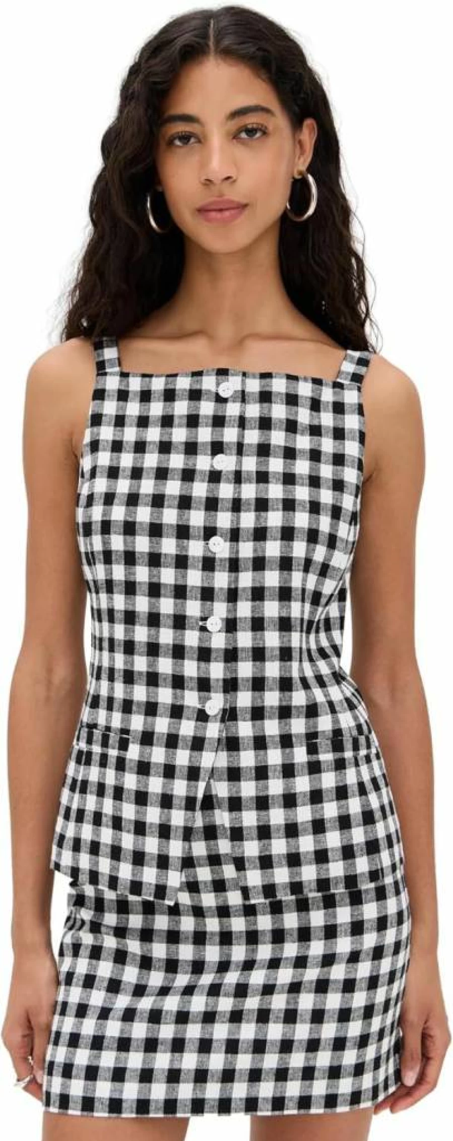 WAYF Gracie Gingham Vest for Women - Stylish Checkered Waistcoat Casual Chic