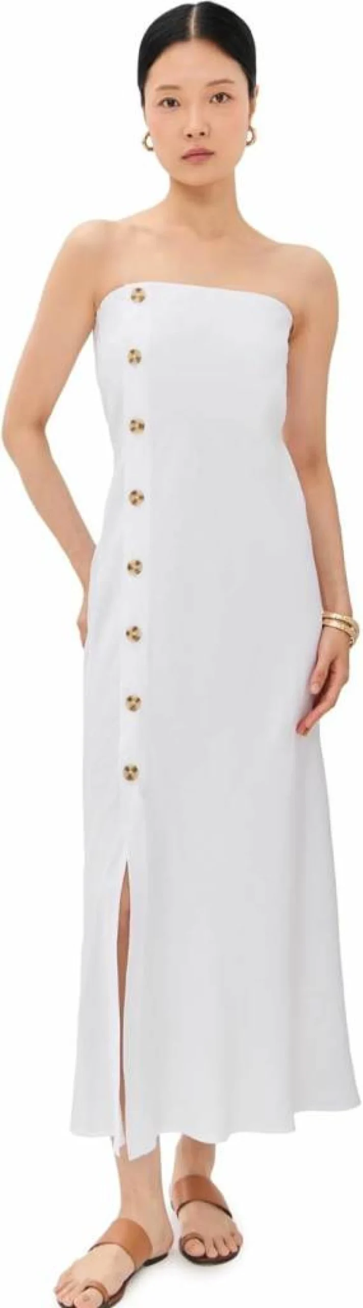 LE BOP Women's Strapless Button Down Long Maxi Dress with Floral Print