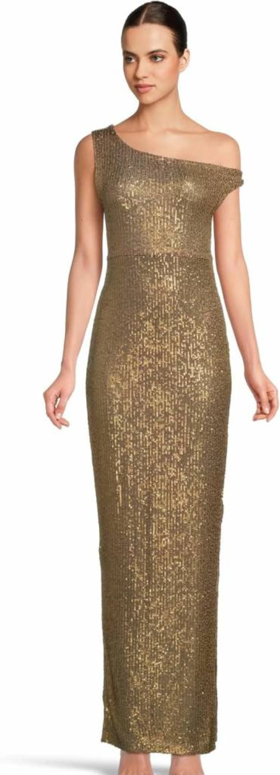 Norma Kamali Women's Elegant Fitted Gown with Drop Shoulder & High Side Slit - Formal Evening Dress