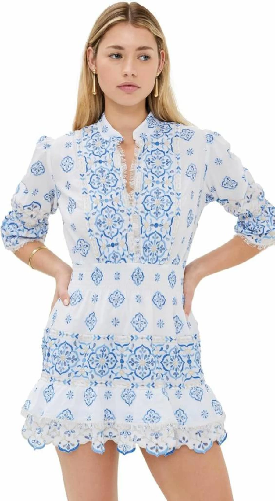Temptation Positano Women's Fella Embroidered Short Sleeve Dress - Floral Summer Mini Dress