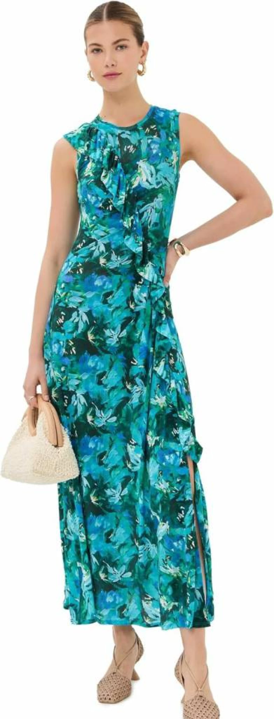 Ulla Johnson Women's Elise Dress - Floral Printed Summer Maxi Dress with Ruffles