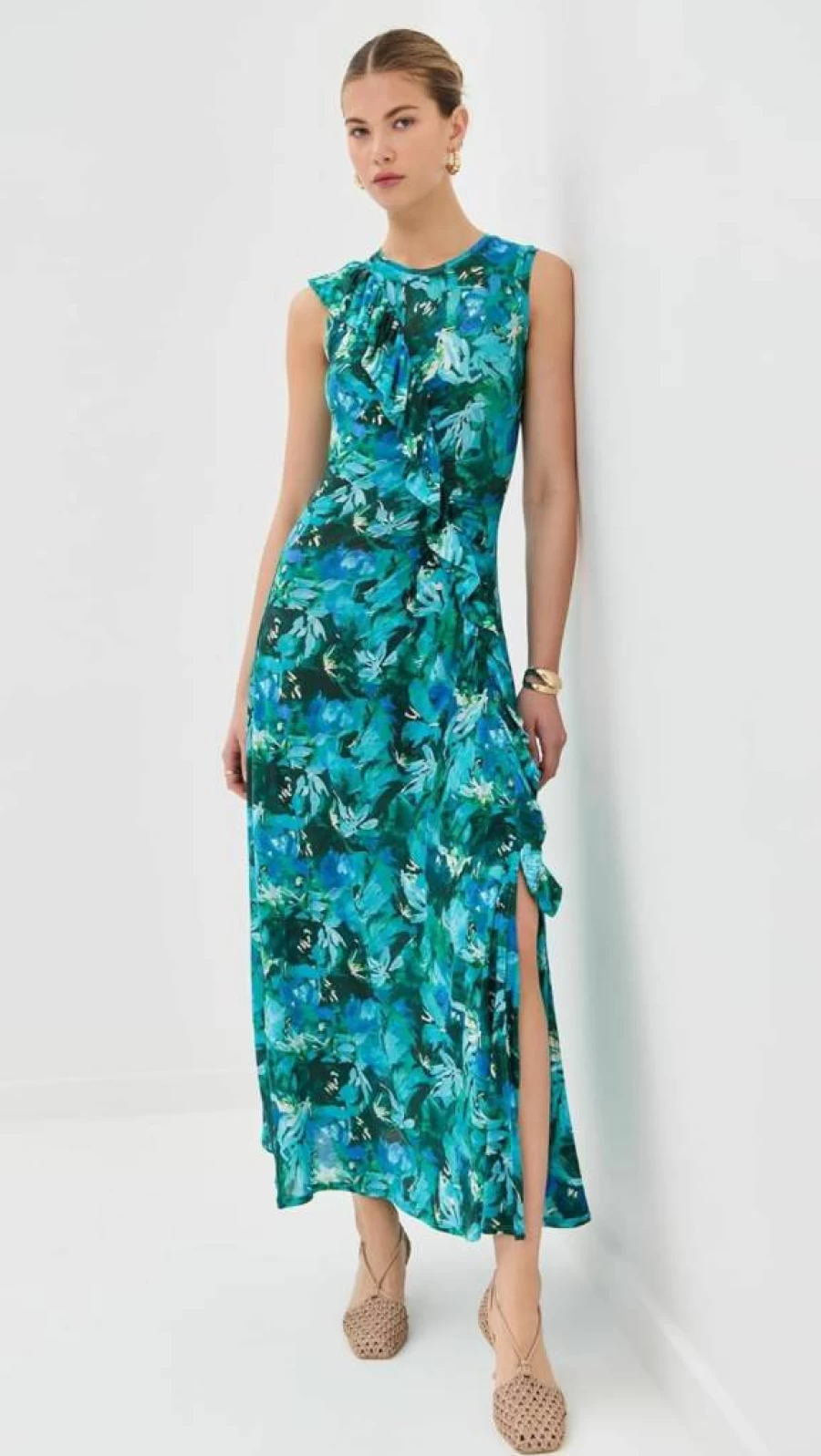 Ulla Johnson Women's Elise Dress - Floral Printed Summer Maxi Dress with Ruffles