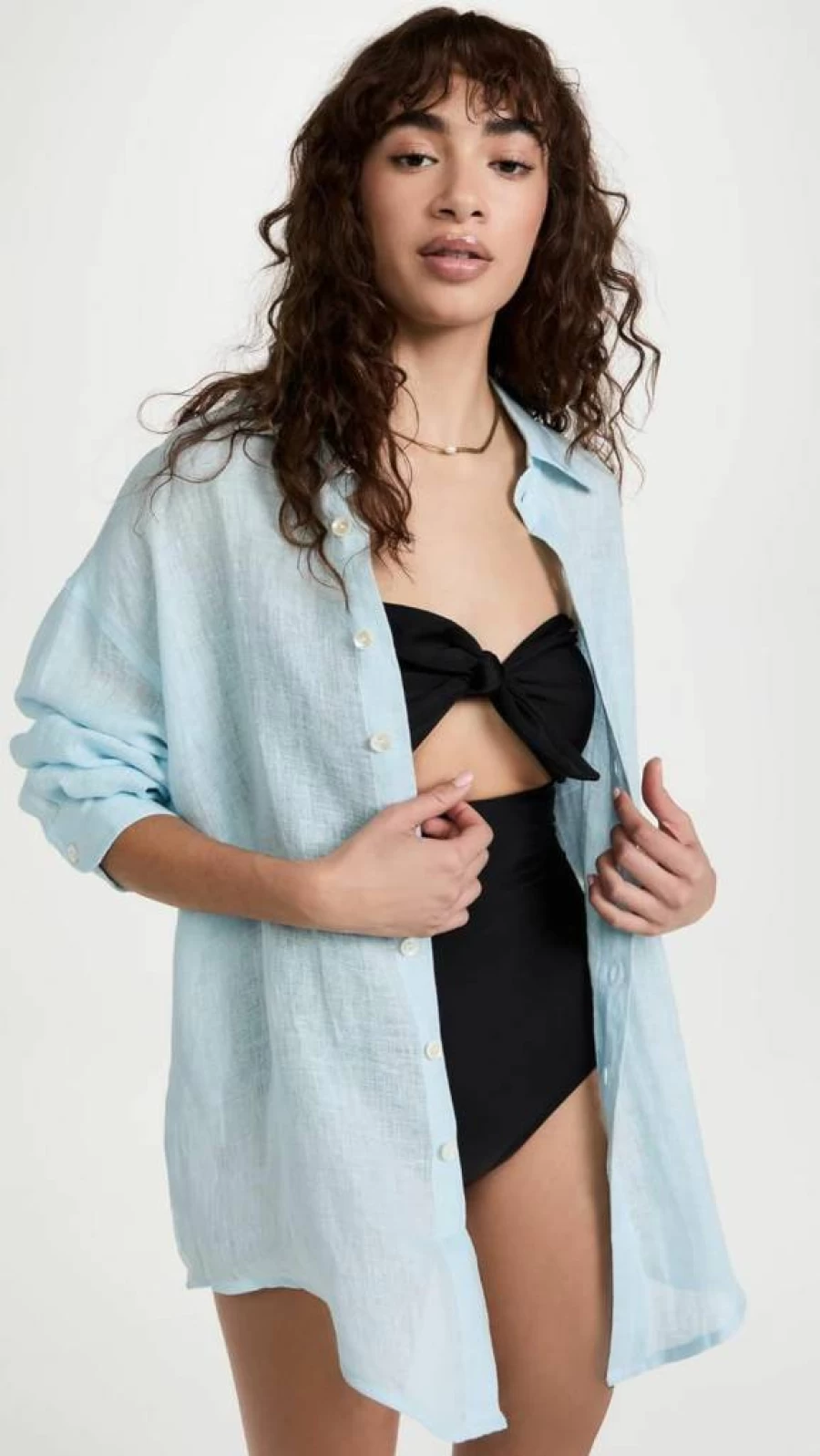 Vitamin A Women's Playa Linen Boyfriend Shirt - Beach Cover Up & Swimwear Wrap