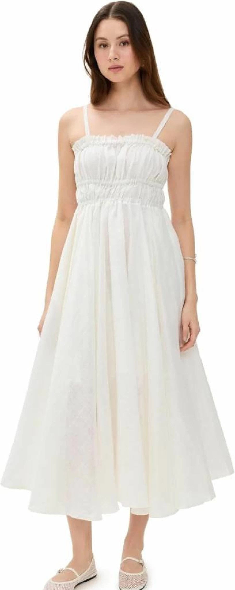 MEIMEIJ Women's Summer Maxi Dress with Bust Gathers and Adjustable Straps - Flowy Long Dress for Beach