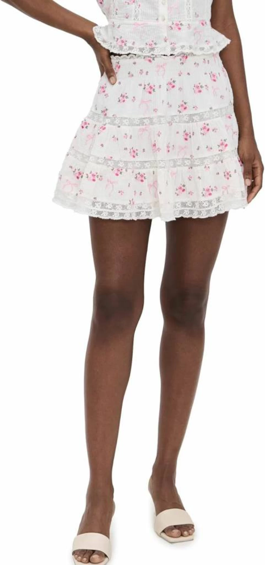 LOVESHACKFANCY Women's Viro Skirt - Floral Printed A-Line Mini Skirt for Women