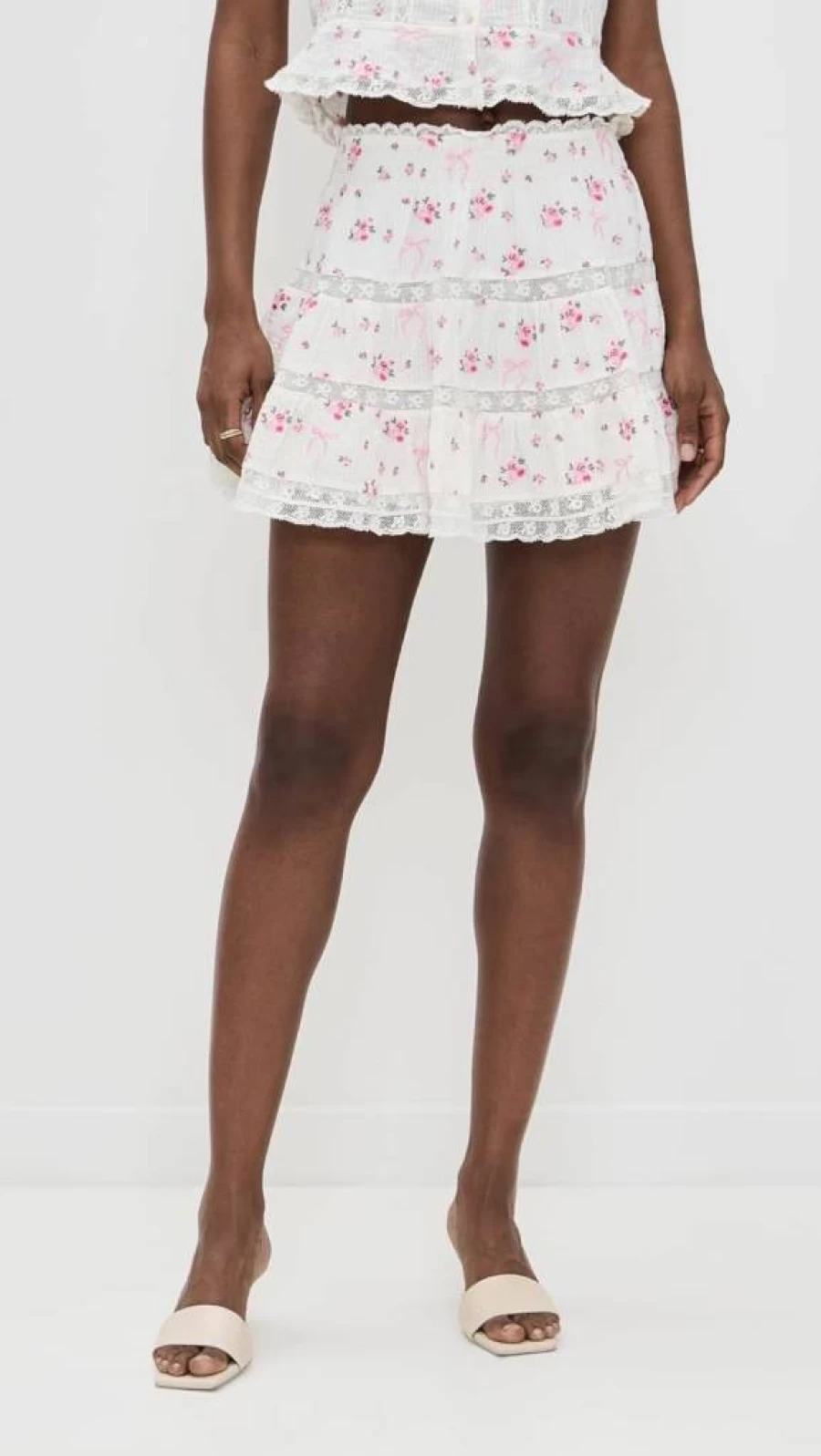 LOVESHACKFANCY Women's Viro Skirt - Floral Printed A-Line Mini Skirt for Women
