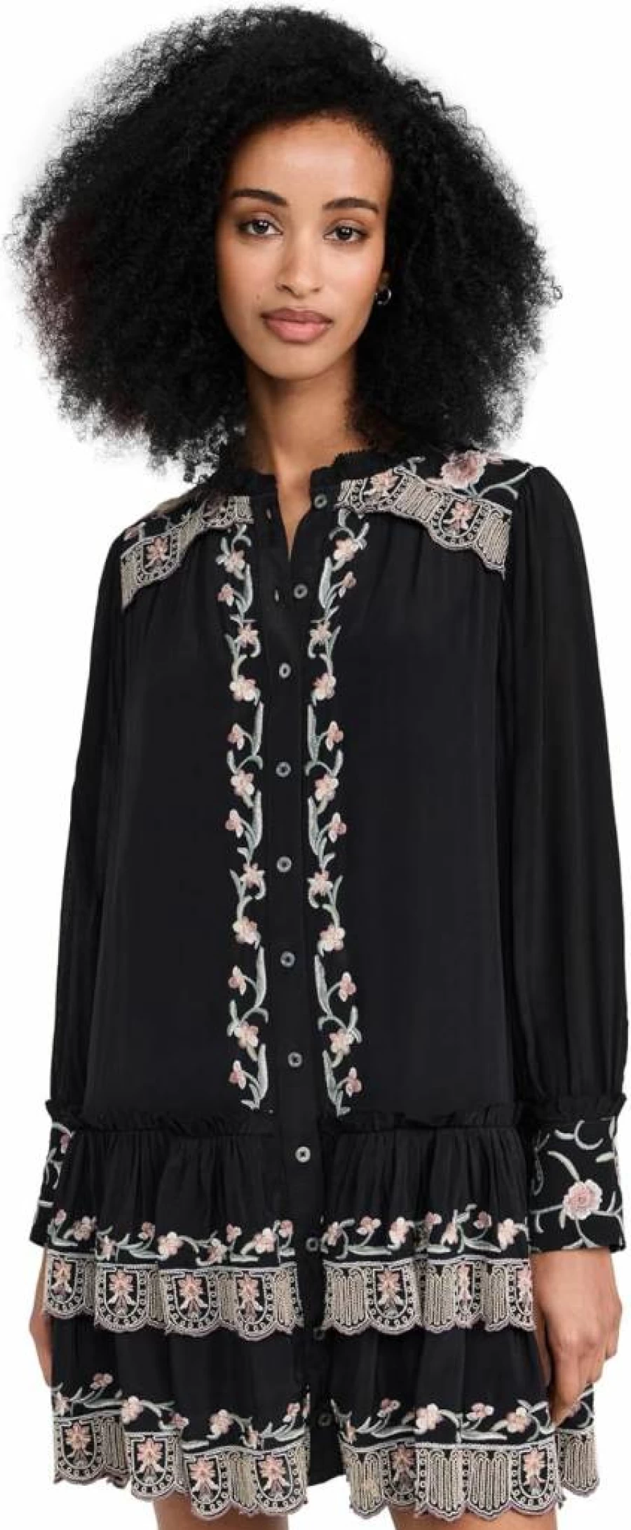Sea Women's Lace Embroidered Long Sleeve Tunic Dress - Elegant Floral Lacey Design
