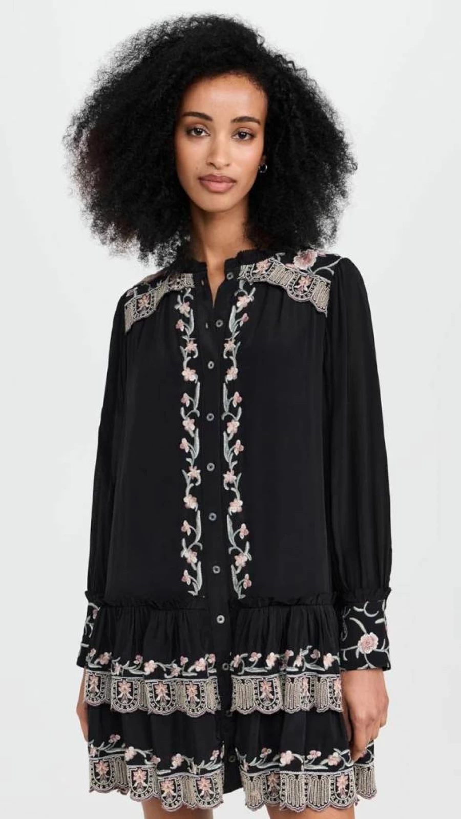 Sea Women's Lace Embroidered Long Sleeve Tunic Dress - Elegant Floral Lacey Design