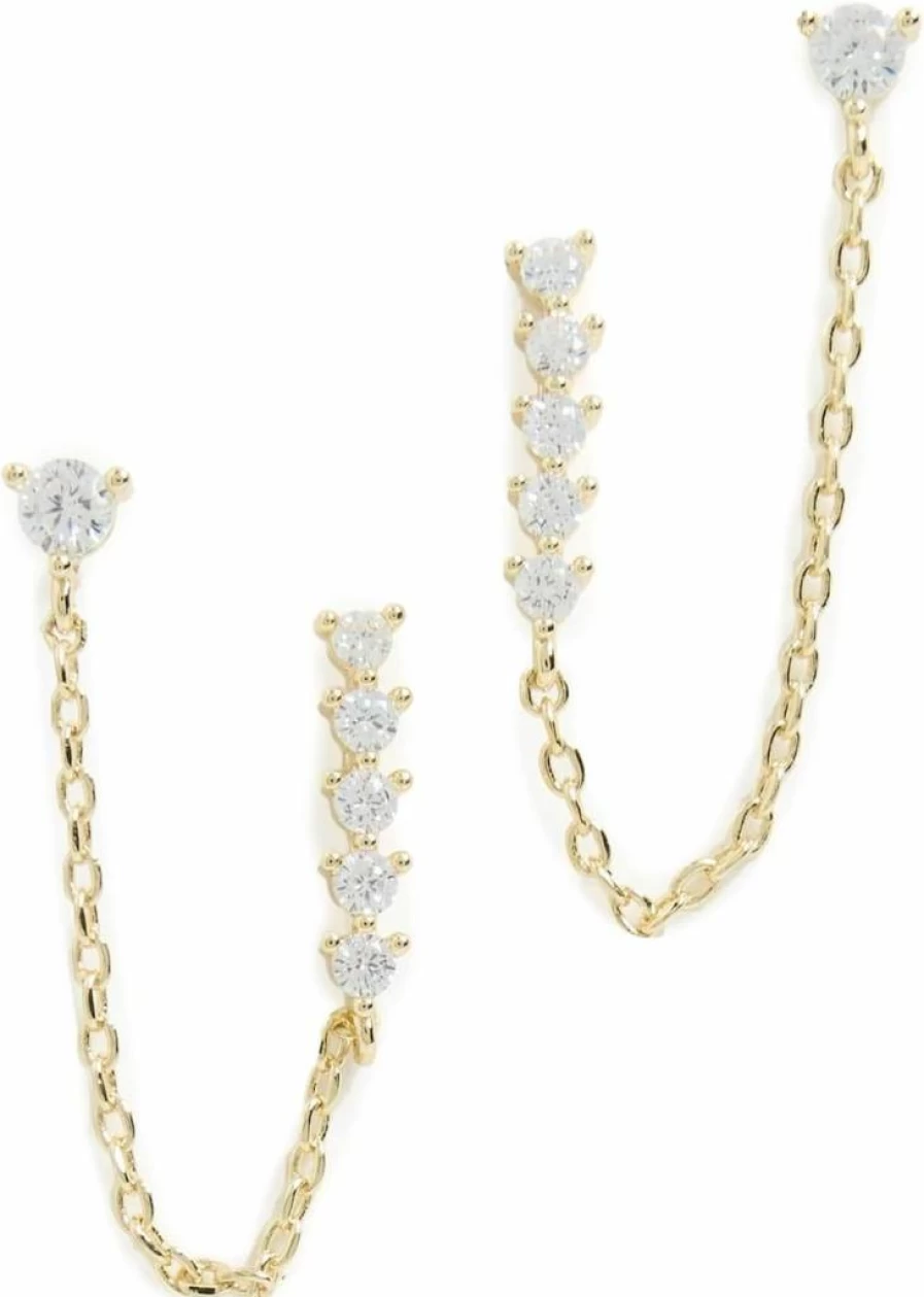 ADINA EDEN Women's Cubic Zirconia Double Stud Chain Earrings