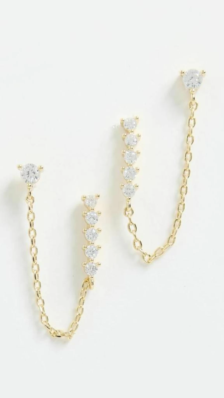 ADINA EDEN Women's Cubic Zirconia Double Stud Chain Earrings
