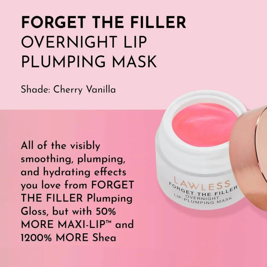 LAWLESS Overnight Lip Plumping Mask - Cherry Vanilla, Hydrating & Smoothing Treatment with Natural Ingredients, 0.28 Oz