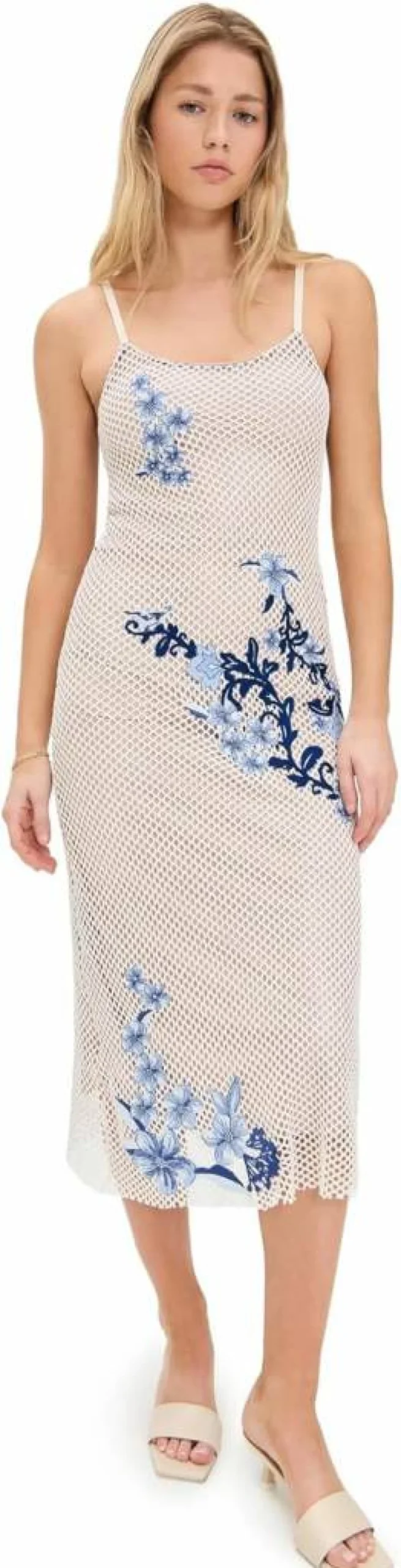 AGUA BENDITA Women's Adelaida Dress - Elegant Floral Embroidery Maxi Dress for Women