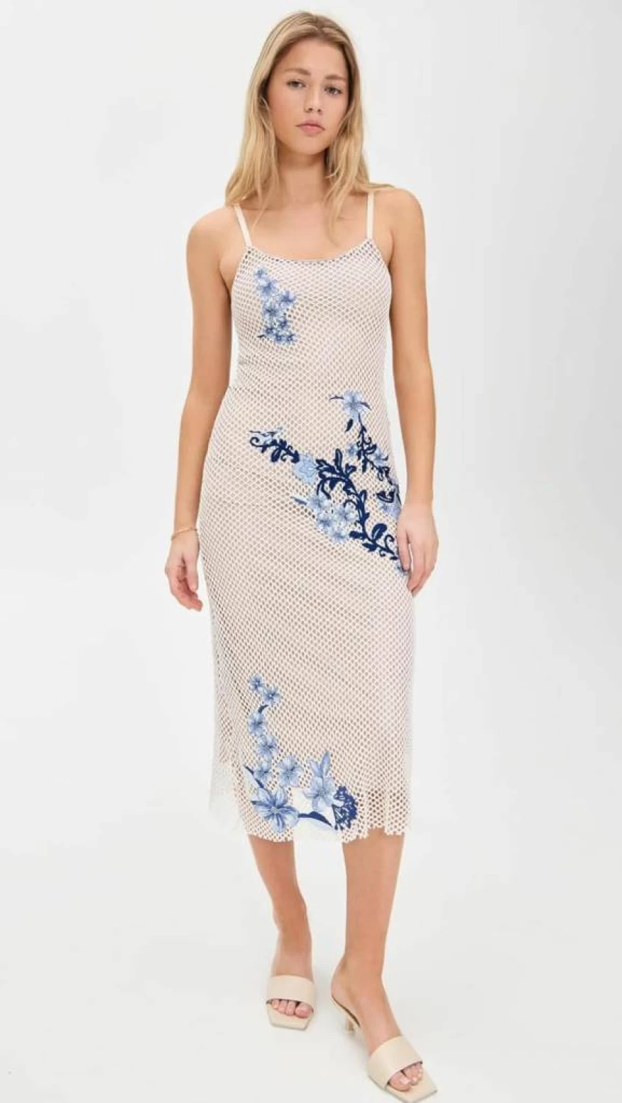 AGUA BENDITA Women's Adelaida Dress - Elegant Floral Embroidery Maxi Dress for Women