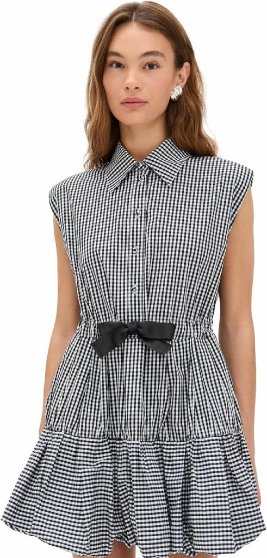 Sea Women's Gingham Print Bubble Hem Mini Dress - Casual Short Sleeve T-Shirt Dress