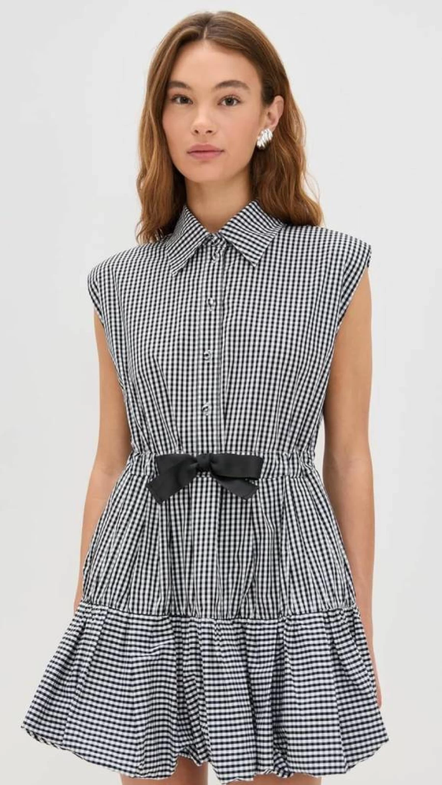 Sea Women's Gingham Print Bubble Hem Mini Dress - Casual Short Sleeve T-Shirt Dress
