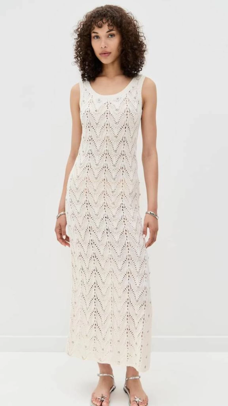 Generation Love Women's Vincent Crystal Embellished Pointelle Knit Dress Elegant Casual Wear
