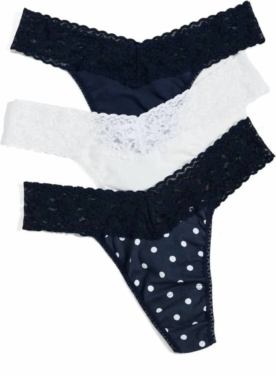 Hanky Panky Women's Lace Thong Panties 3-Pack | Supima Cotton Lingerie | Original Rise One Size Fits 4-14