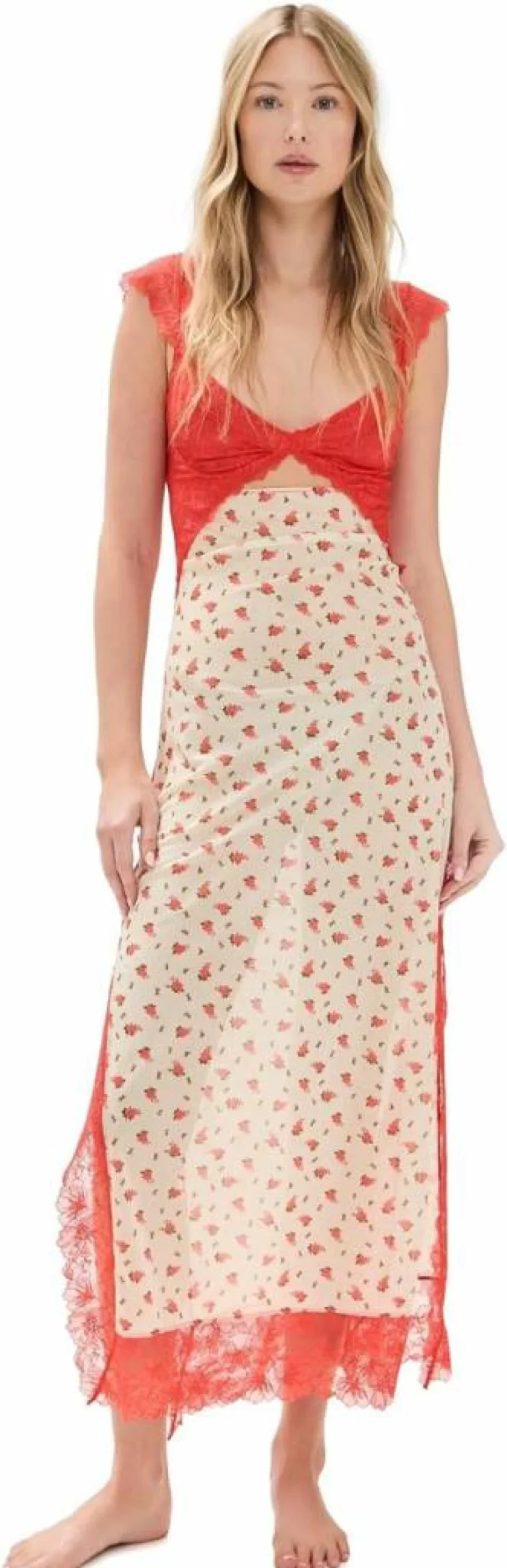 Free Women's Suddenly Floral Maxi Slip Dress by Free People - Boho Chic Lace Trim Nightgown & Layering Piece