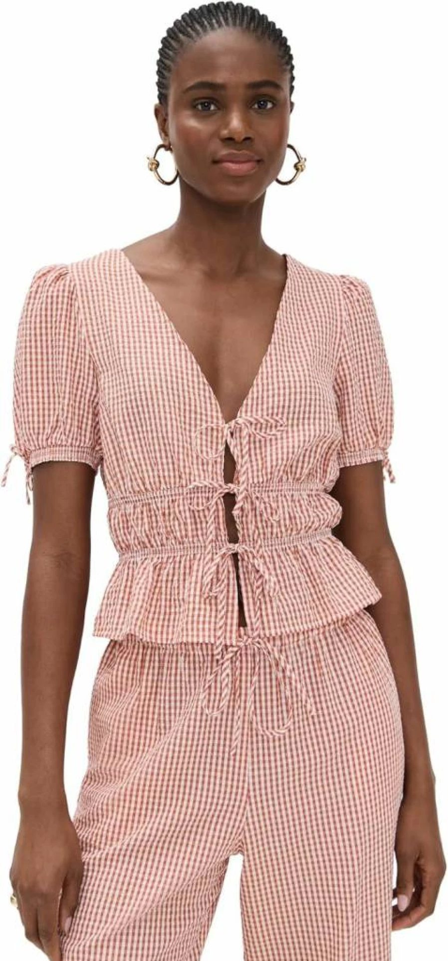 WAYF Women's Nina Tie-Front Blouse - Stylish Casual Tops for Women