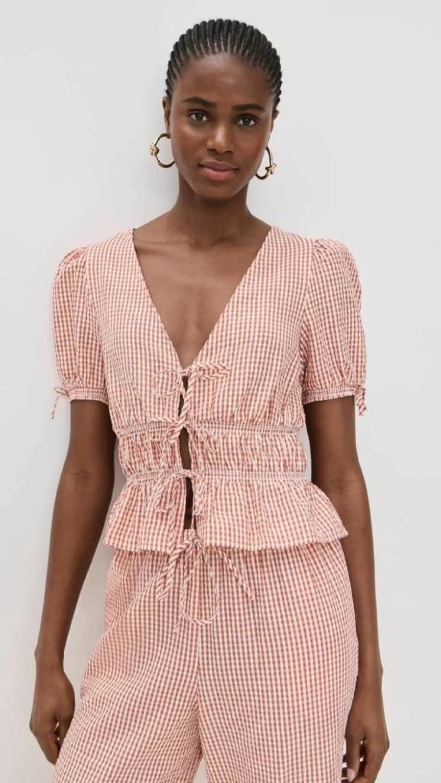 WAYF Women's Nina Tie-Front Blouse - Stylish Casual Tops for Women