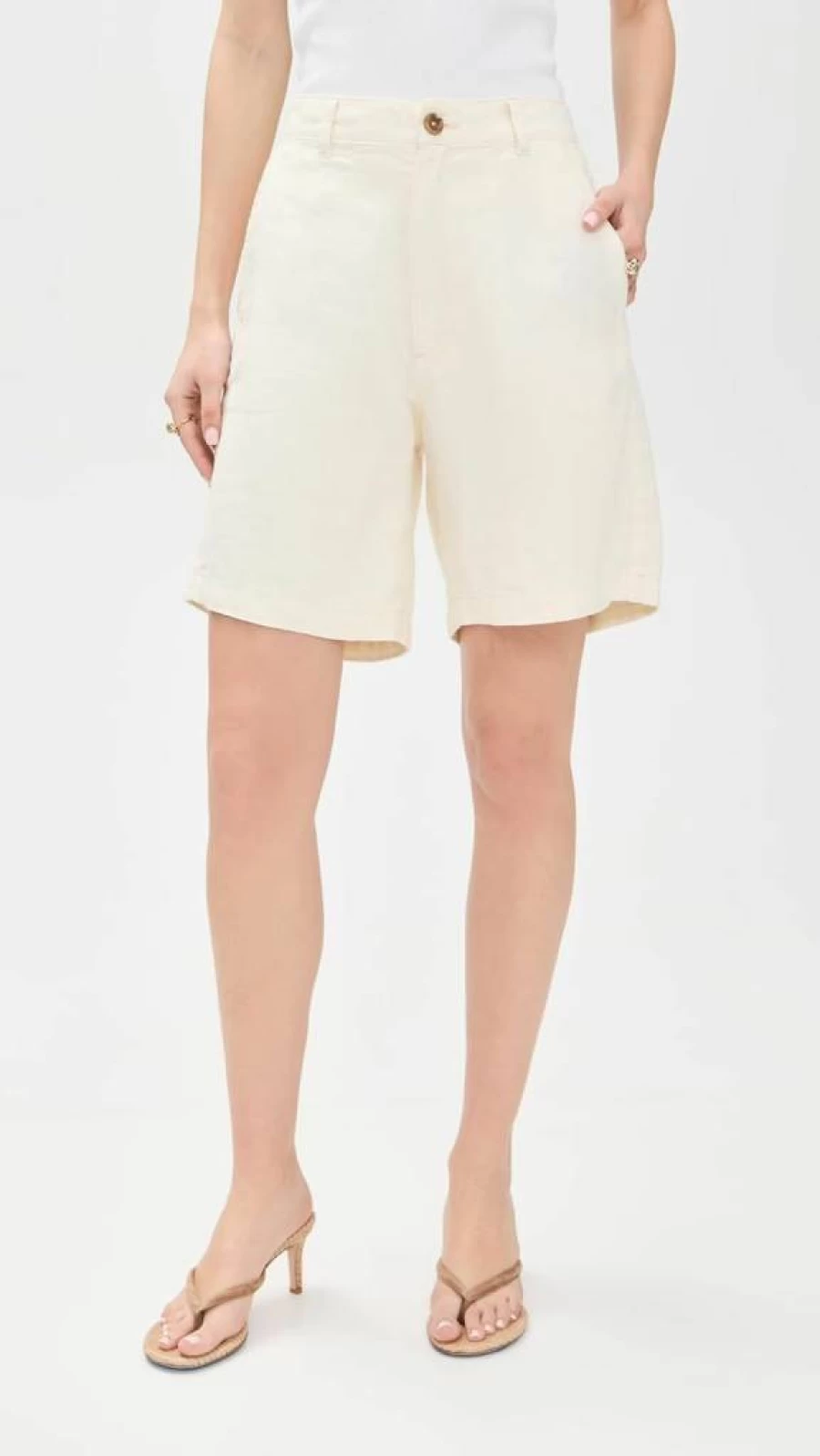 DL1961 Women's Taylor Ultra High Rise Linen Shorts | Comfortable Summer Shorts | High Waisted Linen Shorts