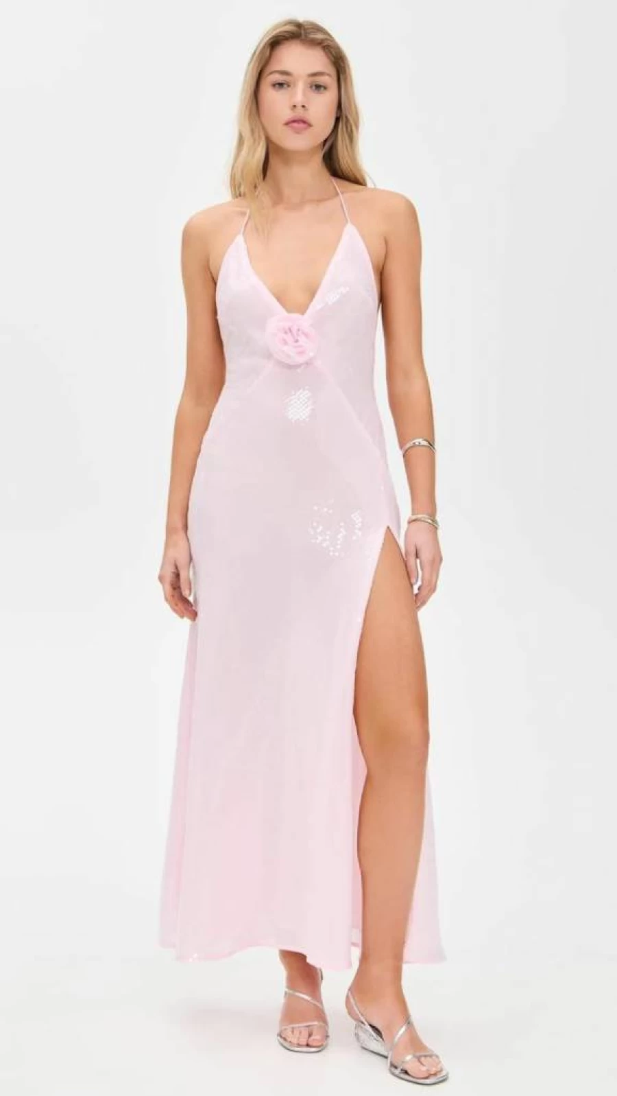 Bardot Aradia Sequin Halter Neck Party Dress for Women - Glittery Evening Gown