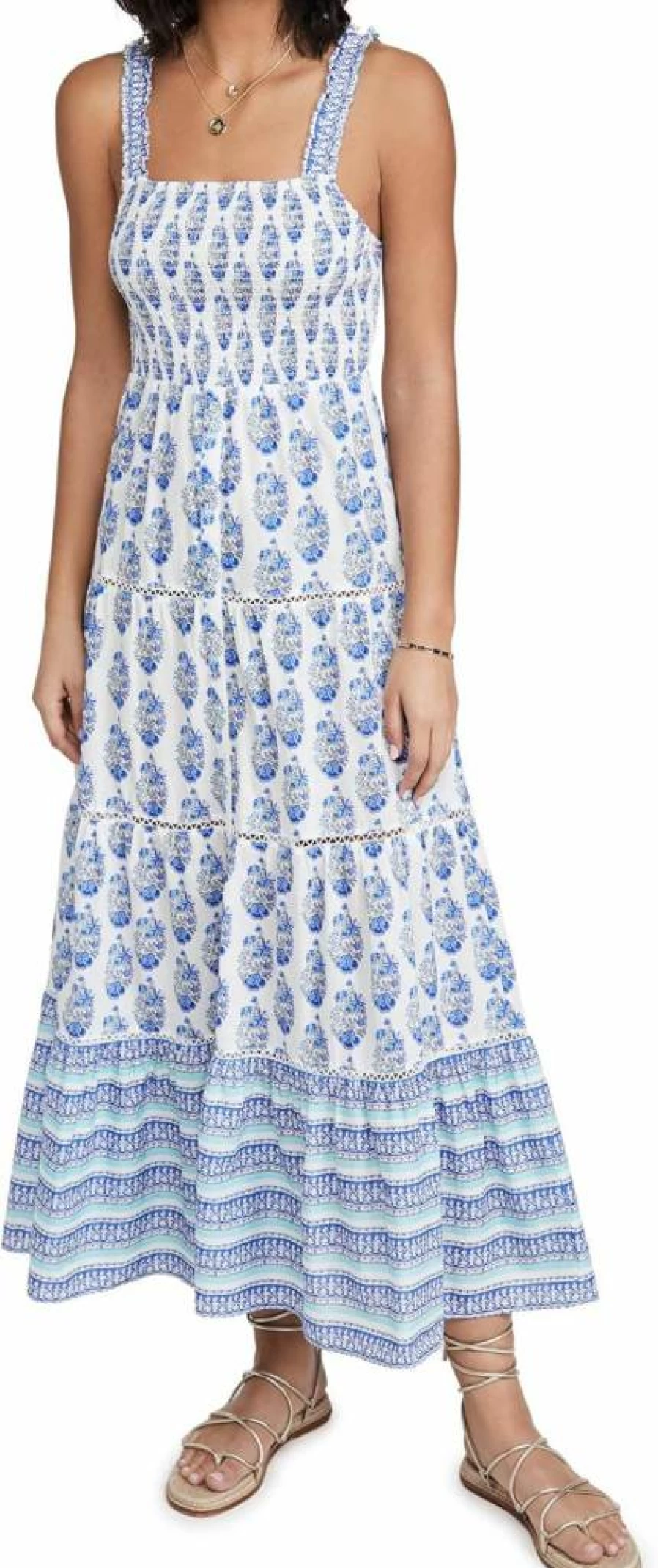 Playa Lucila Women's Smock Dress with Border Detail - Boho Chic Flowy Summer Dress