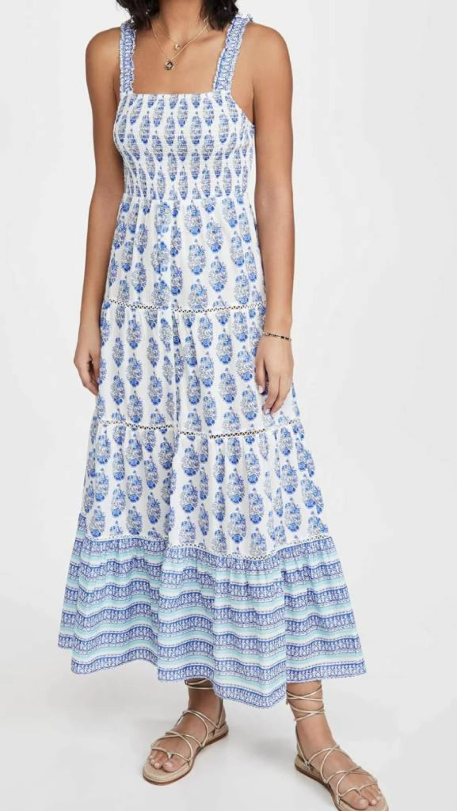 Playa Lucila Women's Smock Dress with Border Detail - Boho Chic Flowy Summer Dress