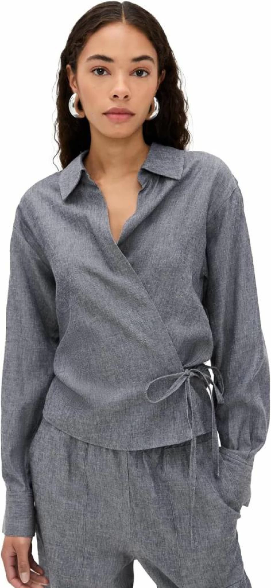 Vince Women's Collared Wrap Blouse - Elegant Button-Down Tunic Top for Women