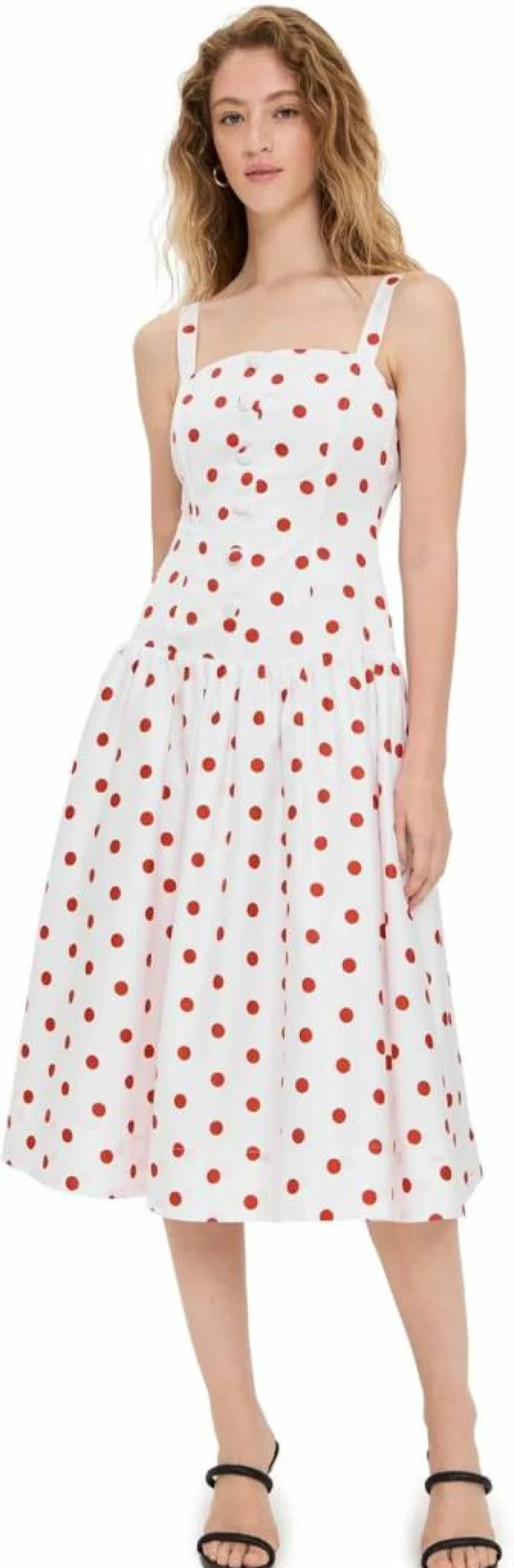 For Love & Lemons Women's Red Polka Dot Midi Dress - Floral Lace Vintage Style Summer Party Dress