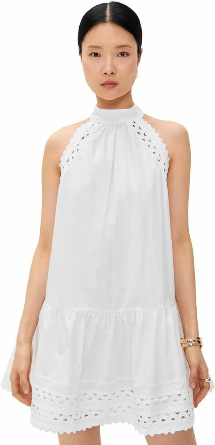 English Factory Women's Halter Neck Scallop Trim Mini Dress Summer Casual Beachwear