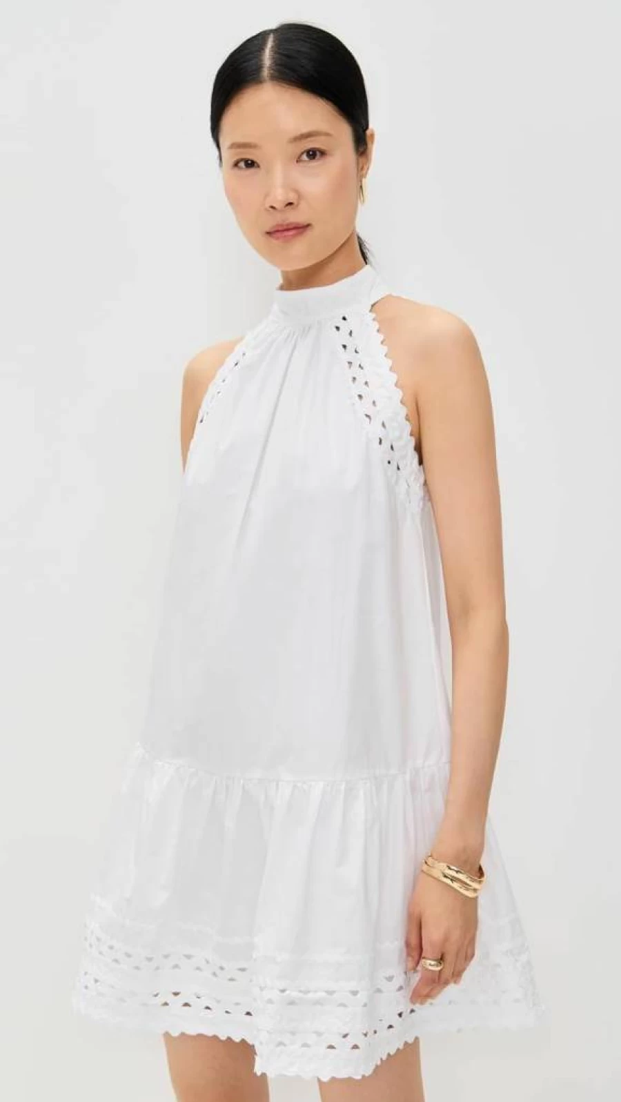English Factory Women's Halter Neck Scallop Trim Mini Dress Summer Casual Beachwear