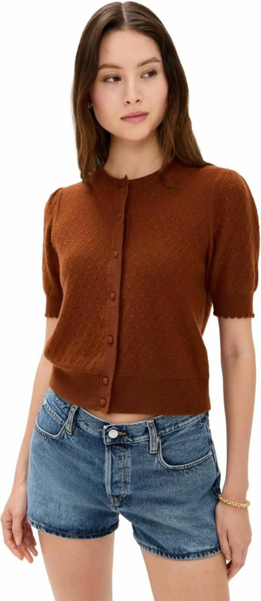 FRAME Women's Cashmere Pointelle Cardigan Sweater Knitwear Luxury Soft Comfortable