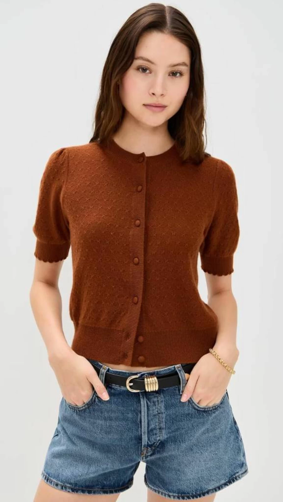 FRAME Women's Cashmere Pointelle Cardigan Sweater Knitwear Luxury Soft Comfortable