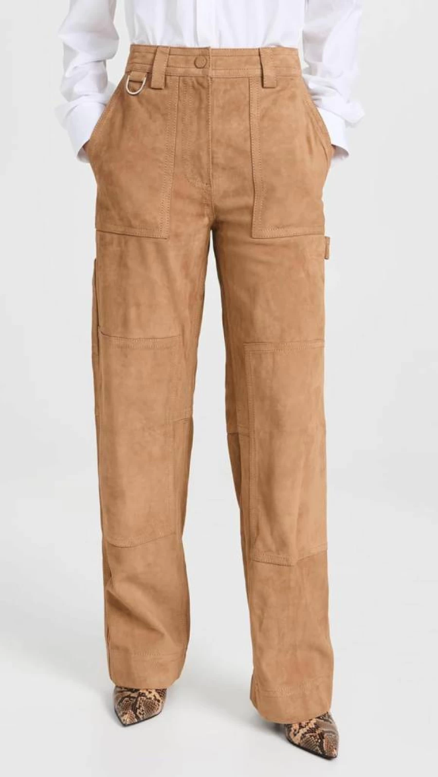 SAKS POTTS Women's Genuine Leather Pants with Rose Embroidery - High-Waisted Fashion Trousers