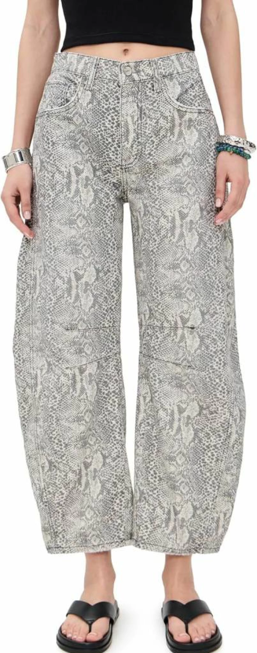 Free Women's Good Luck Printed High-Rise Barrel Jeans by Free People
