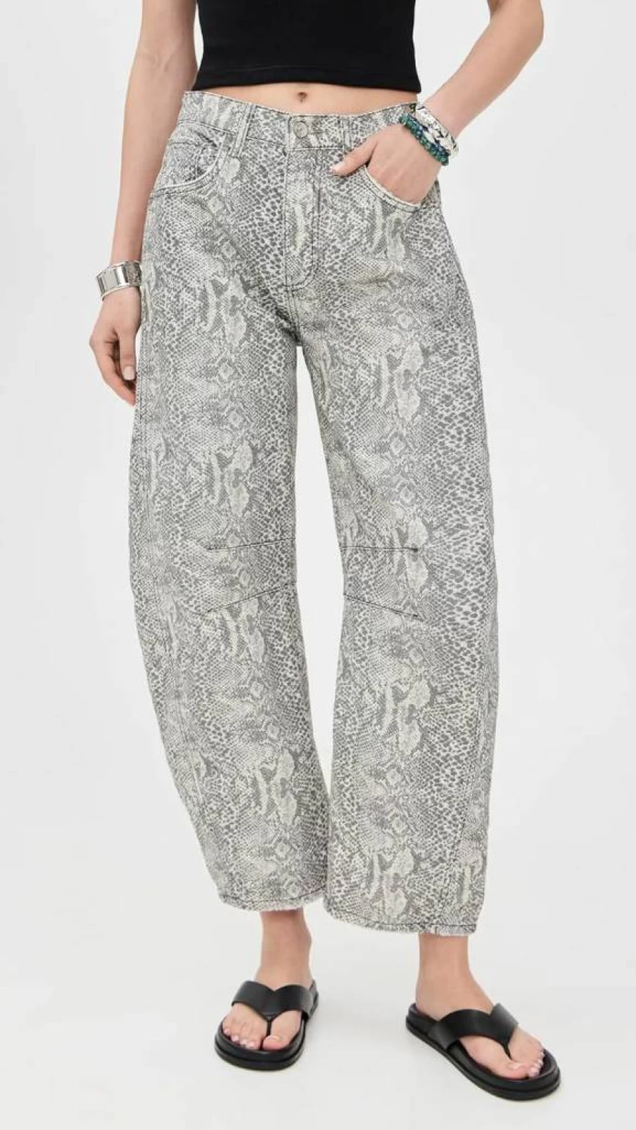 Free Women's Good Luck Printed High-Rise Barrel Jeans by Free People