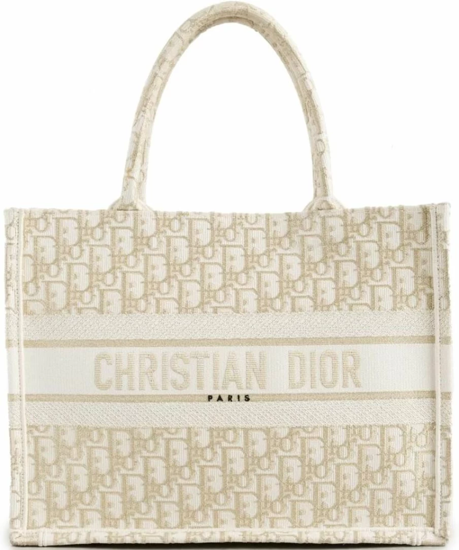 Christian Dior Medium Book Tote Bag for Women - Pre-Loved Canvas Handbag - Authentic Designer Shoulder Bag
