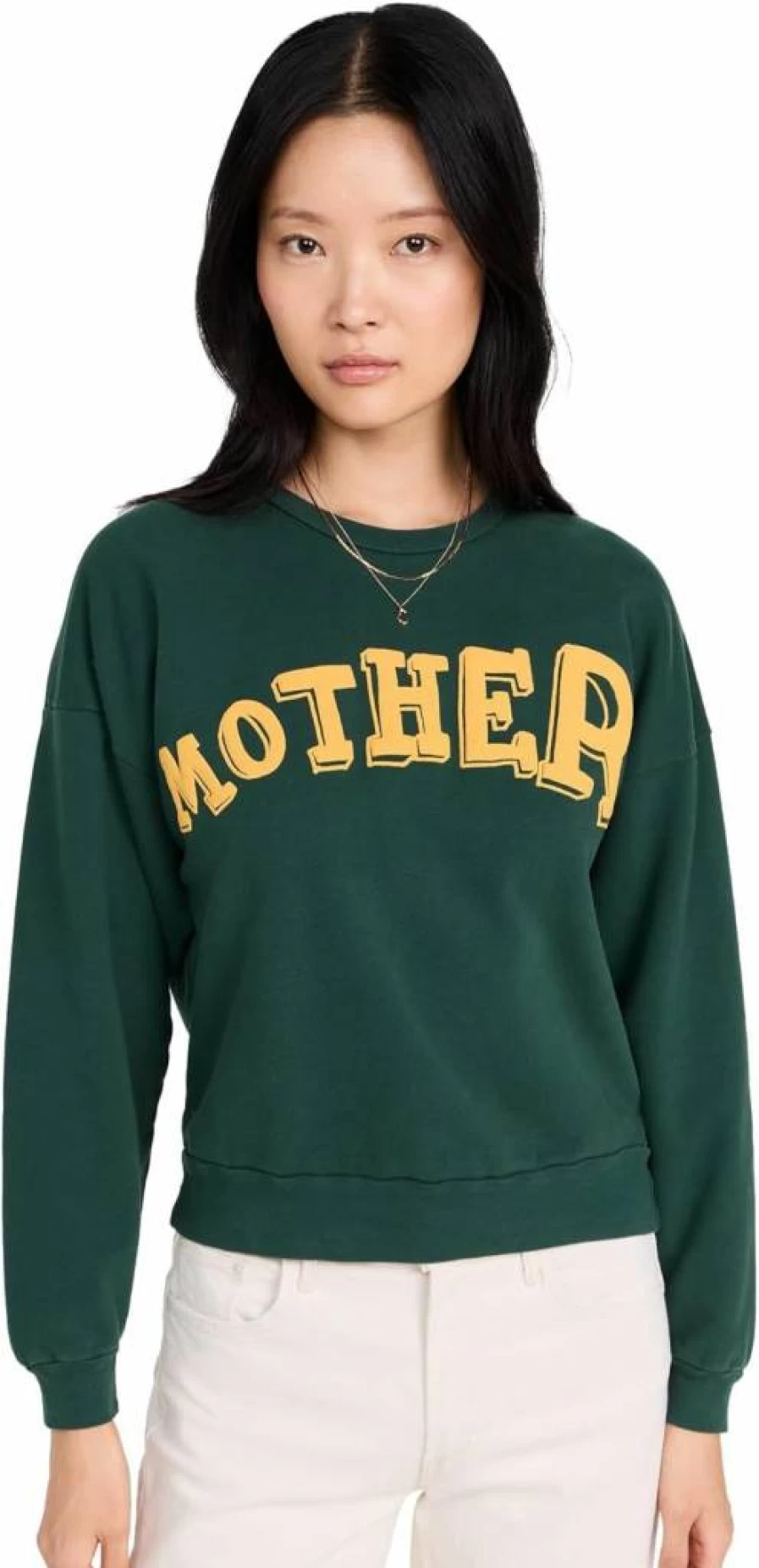 MOTHER Women's Square Neck Drop Shoulder Sweatshirt - Casual Pullover Top