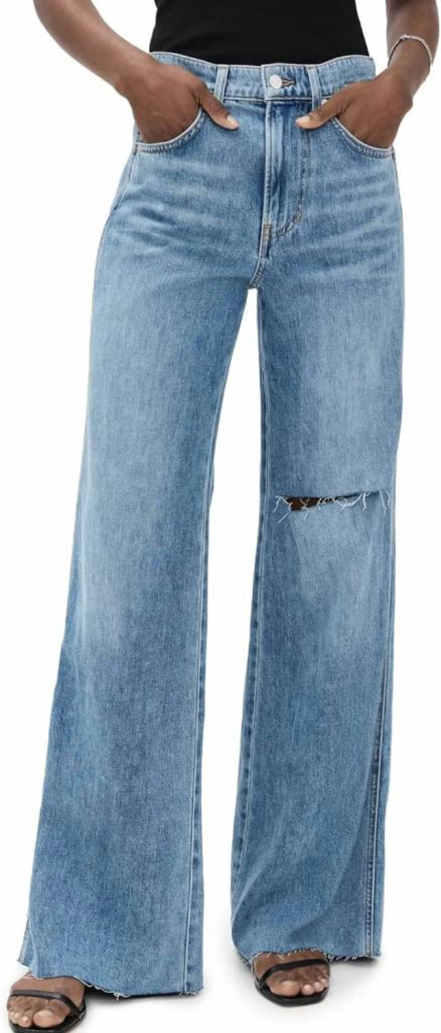 Veronica Beard Women's Kasey Wide Leg Jeans - High Waist Distressed Denim Pants for Women