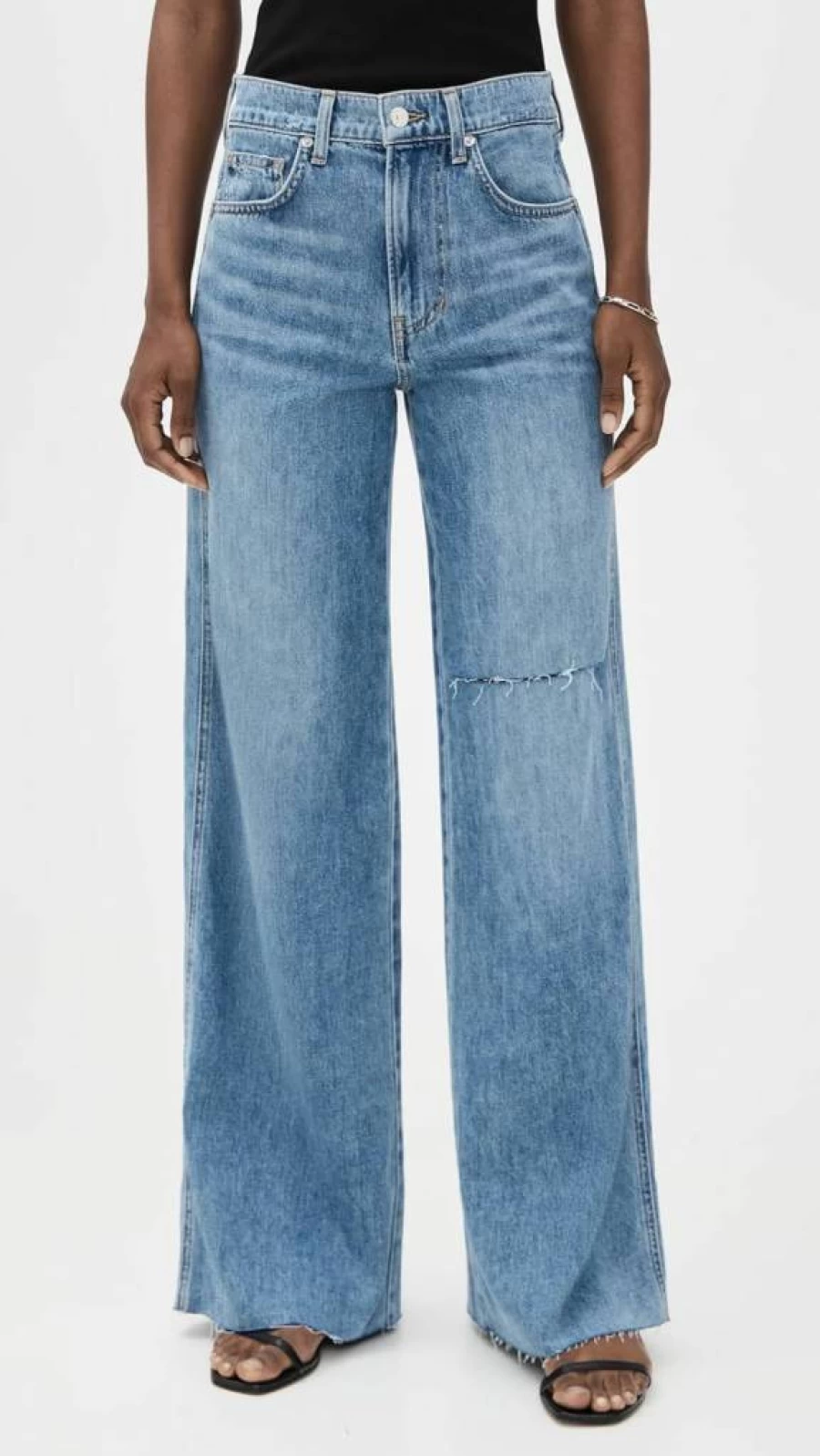 Veronica Beard Women's Kasey Wide Leg Jeans - High Waist Distressed Denim Pants for Women