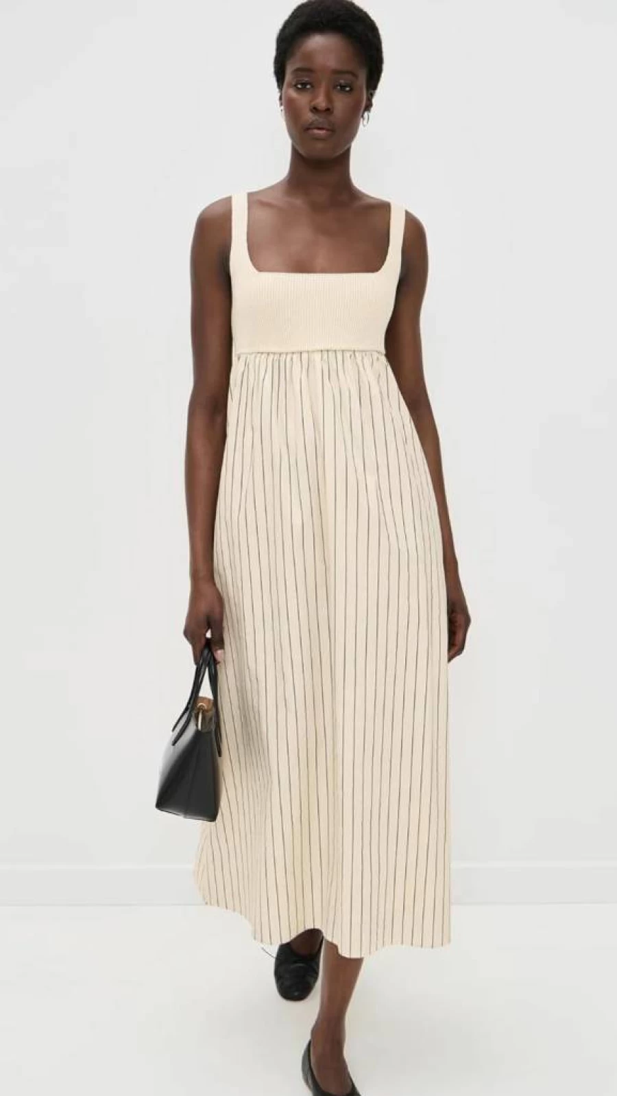 English Factory Women's Striped Knit Dress with Tie Back Detail