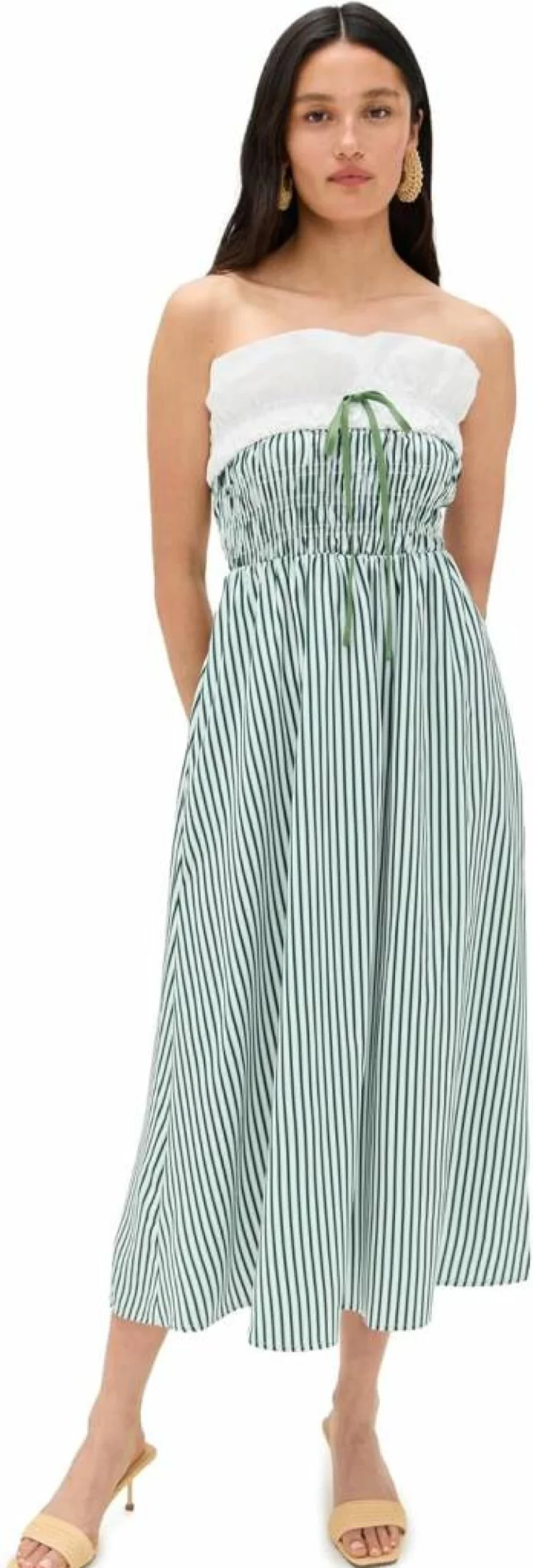 Bailey Rose Women's Striped Midi Dress - Flowy A-Line Summer Casual Dress with Short Sleeves