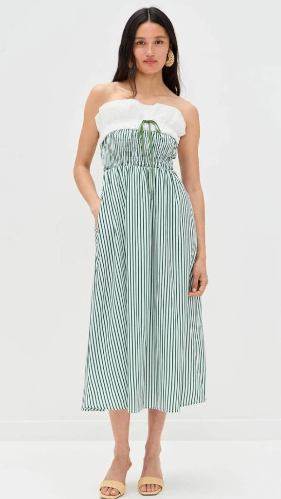Bailey Rose Women's Striped Midi Dress - Flowy A-Line Summer Casual Dress with Short Sleeves