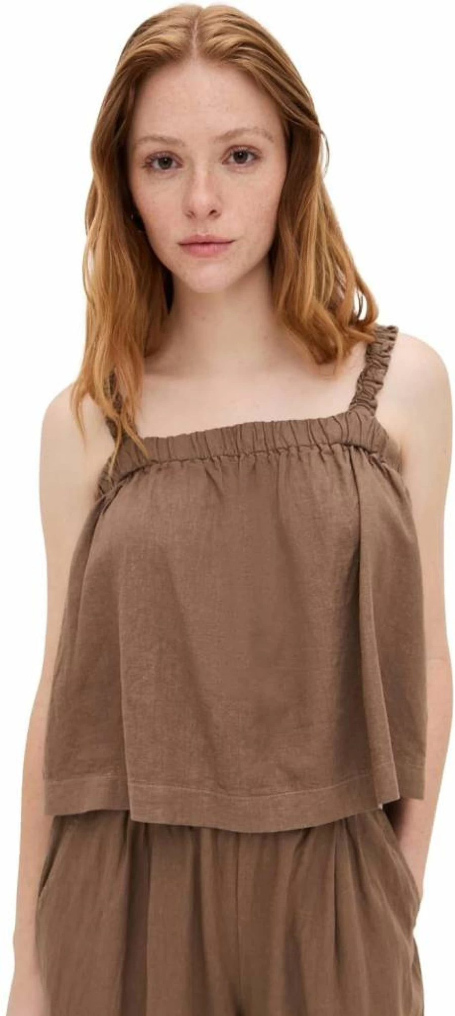 Stateside Women's Linen Ruched Shoulder Tank Top - Breathable Summer Blouse