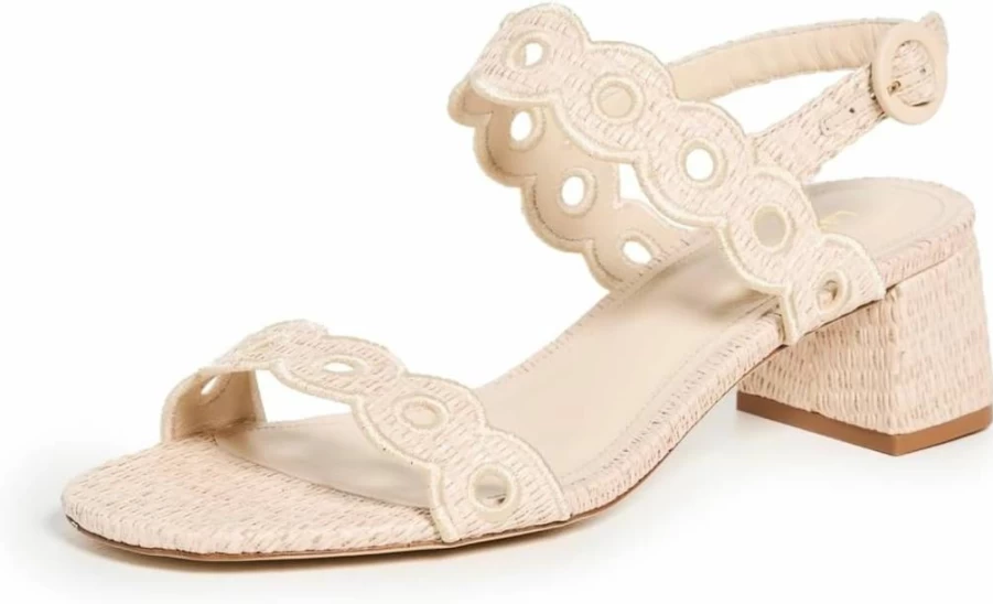 Larroude Women's Florence Embroidered Sandal Heels - Elegant Summer Wedding Block Heel Shoes