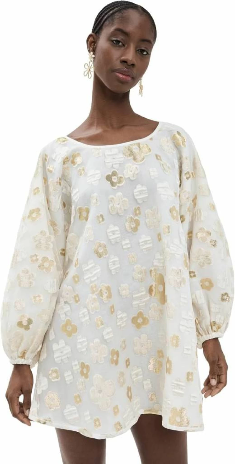 Arianne Elmy Women's Gold & White Organza Good Luck Dress for Special Occasions