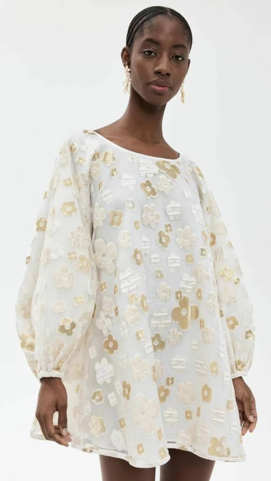 Arianne Elmy Women's Gold & White Organza Good Luck Dress for Special Occasions