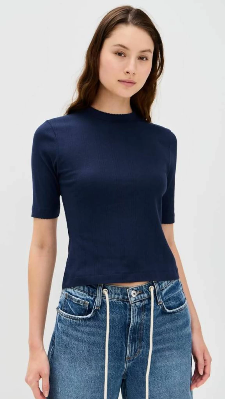 LE BOP Women's Ada Pointelle Knit Tee - Soft Casual Short Sleeve Top