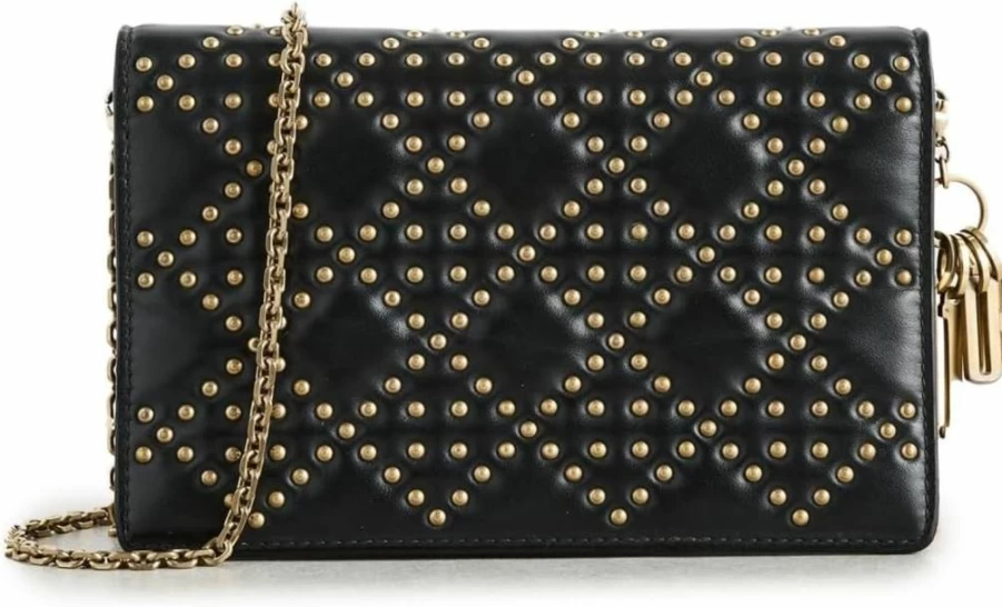 Christian Dior Vintage Studded Chain Wallet in Calfskin Leather for Women